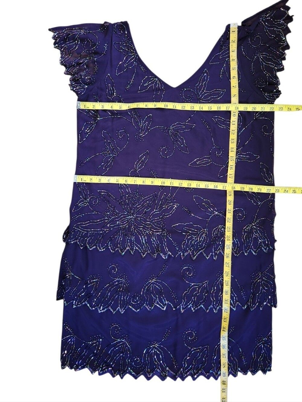 J KARA Purple Beaded Tiered Formal Midi Dress - Size 14W - Picture 12 of 14
